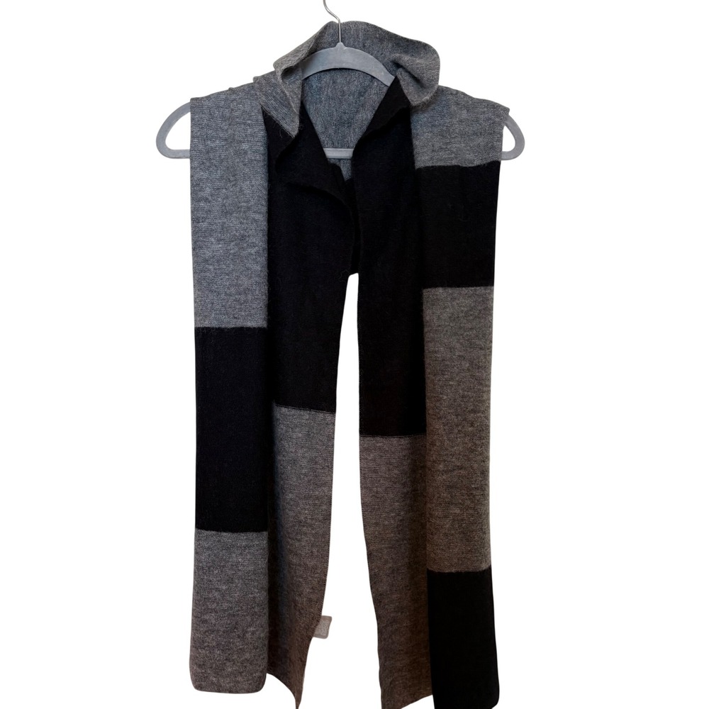 Eileen Fisher Patchwork Mohair Alpaca Blend Scarf Gray‎ Black O/S 17 X 80